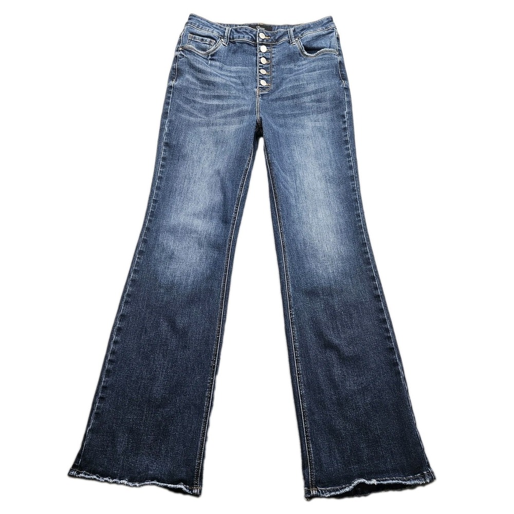 High Rise Bootcut Jeans Women 30 Blue Dark Wash Button Fly Cowgirl Stretch 30x33